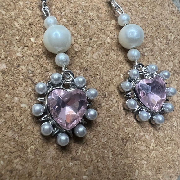 Pink Heart Beaded Pearl Earrings - Picture 3 of 3